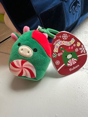 Squishmallows Ruben Green Plush Clip-On with Red & Pink Accents